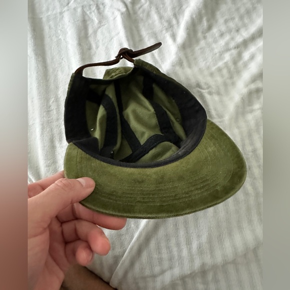 Supreme Green Velvet Camp Cap w/ Leather Strap - Picture 2 of 7